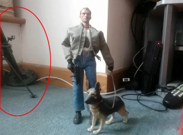 The mortar was near to a TV remote control which showed how small it was. Nevertheless, someone called in the police.