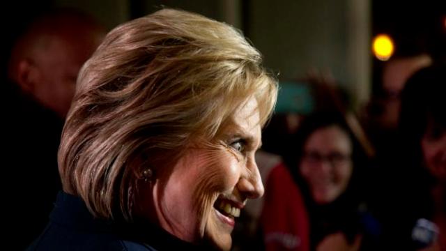 Democratic presidential candidate Hillary Clinton meets with supporters after taking part in the Democratic presidential primary debate with Sen. Bernie Sanders, I-Vt. Thursday, Feb. 4, 2016, in Durham, N.H. (AP Photo/Matt Rourke)